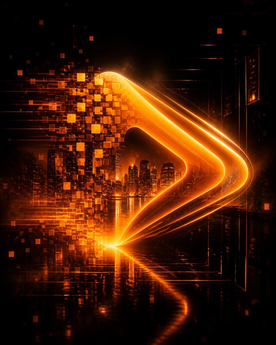 Orange pixel energy forming a city video frame